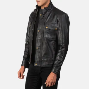 Brunce Black Leather Biker Jacket