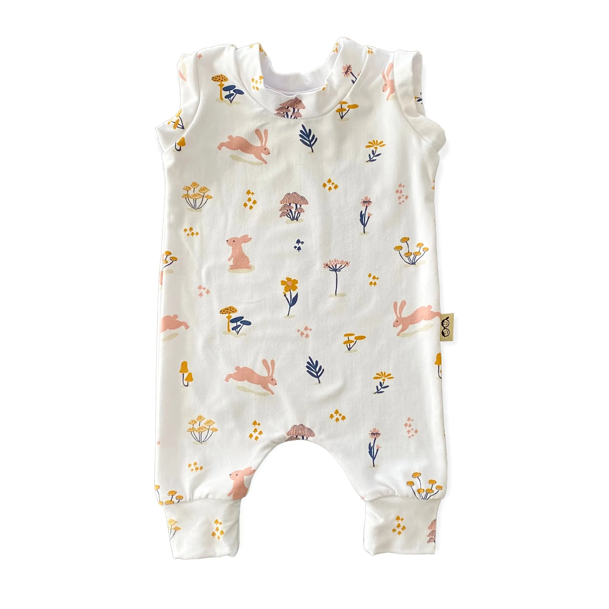 Bunny Hop on White Harem Romper