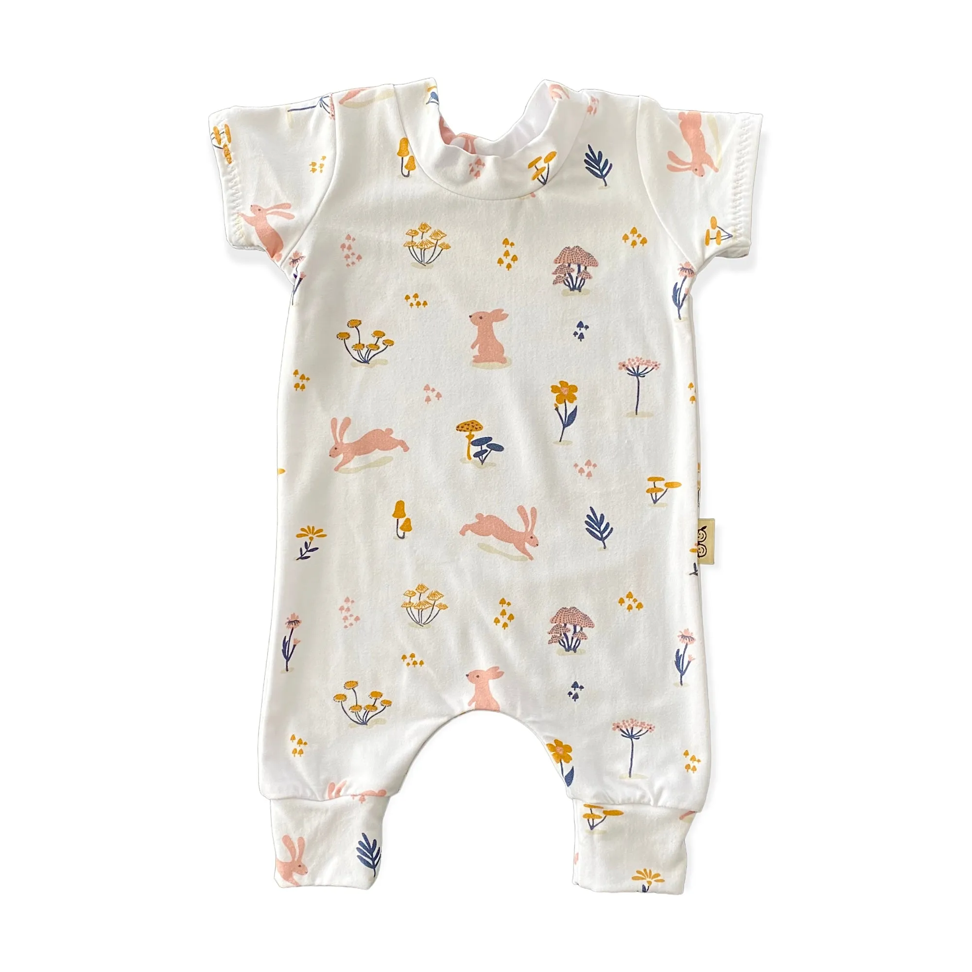 Bunny Hop on White Harem Romper