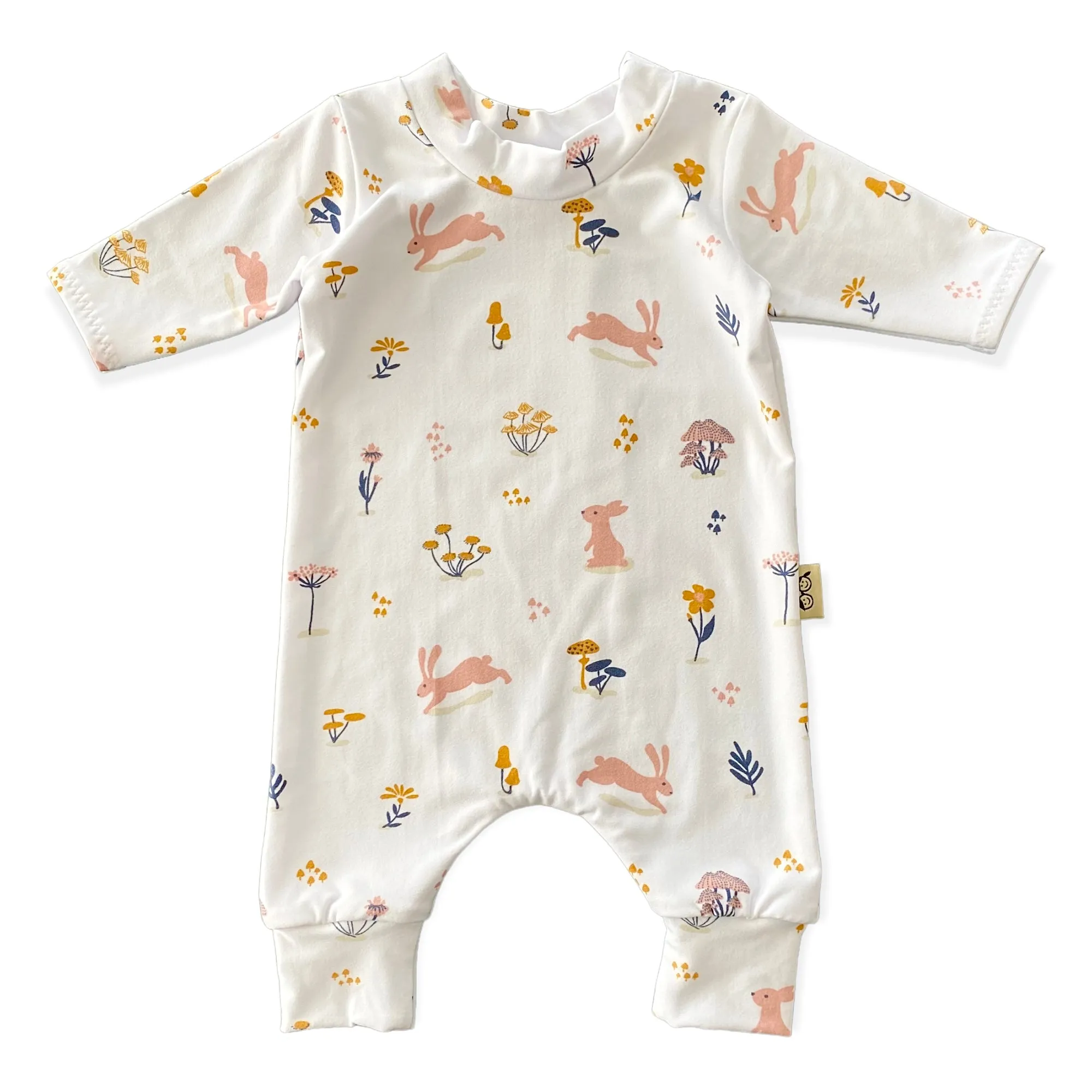 Bunny Hop on White Harem Romper