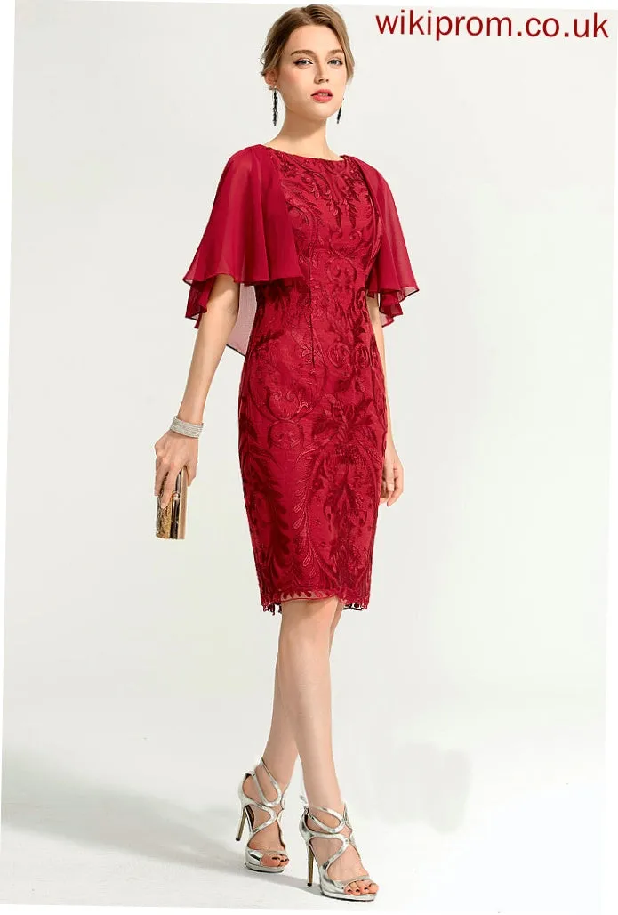 Chiffon Nadine Cocktail Dresses Cocktail Knee-Length Lace Sheath/Column Dress Neck Scoop