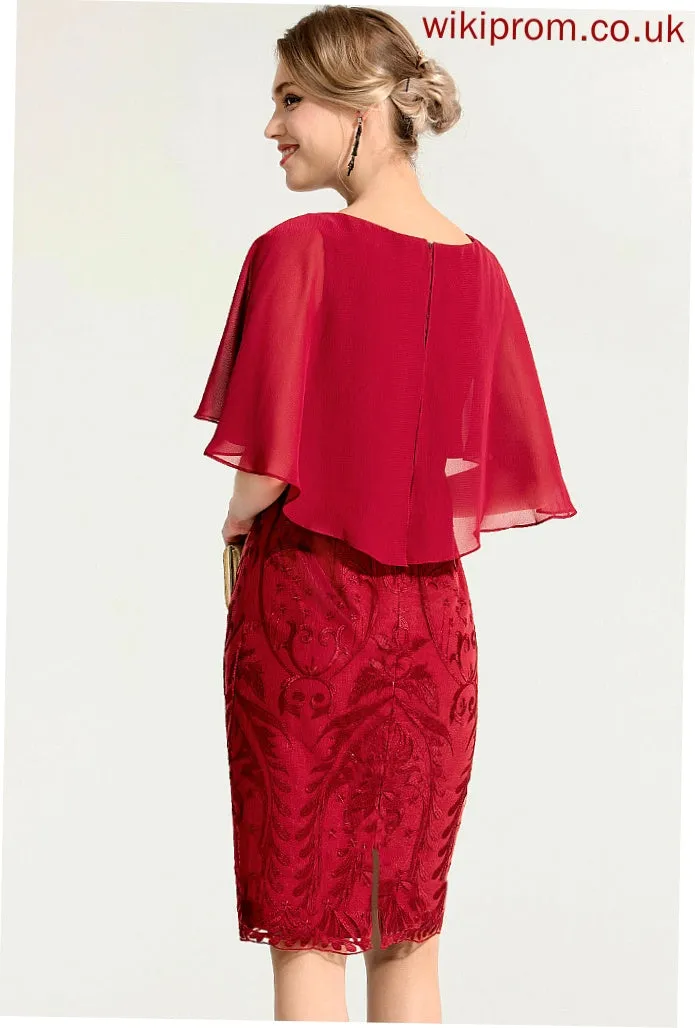 Chiffon Nadine Cocktail Dresses Cocktail Knee-Length Lace Sheath/Column Dress Neck Scoop