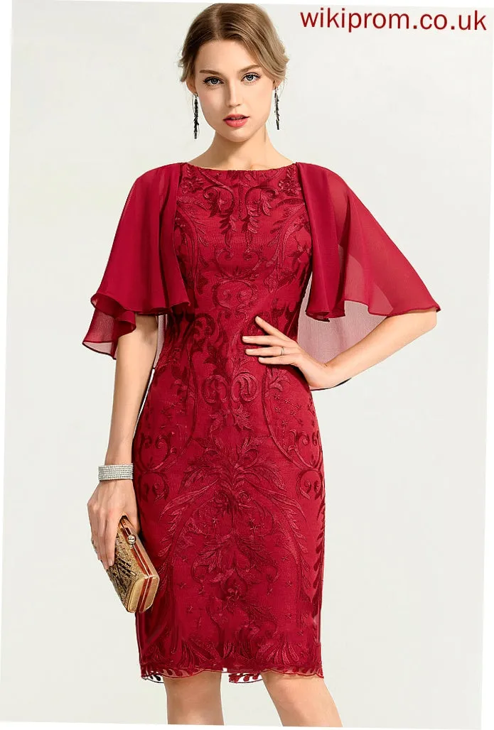 Chiffon Nadine Cocktail Dresses Cocktail Knee-Length Lace Sheath/Column Dress Neck Scoop