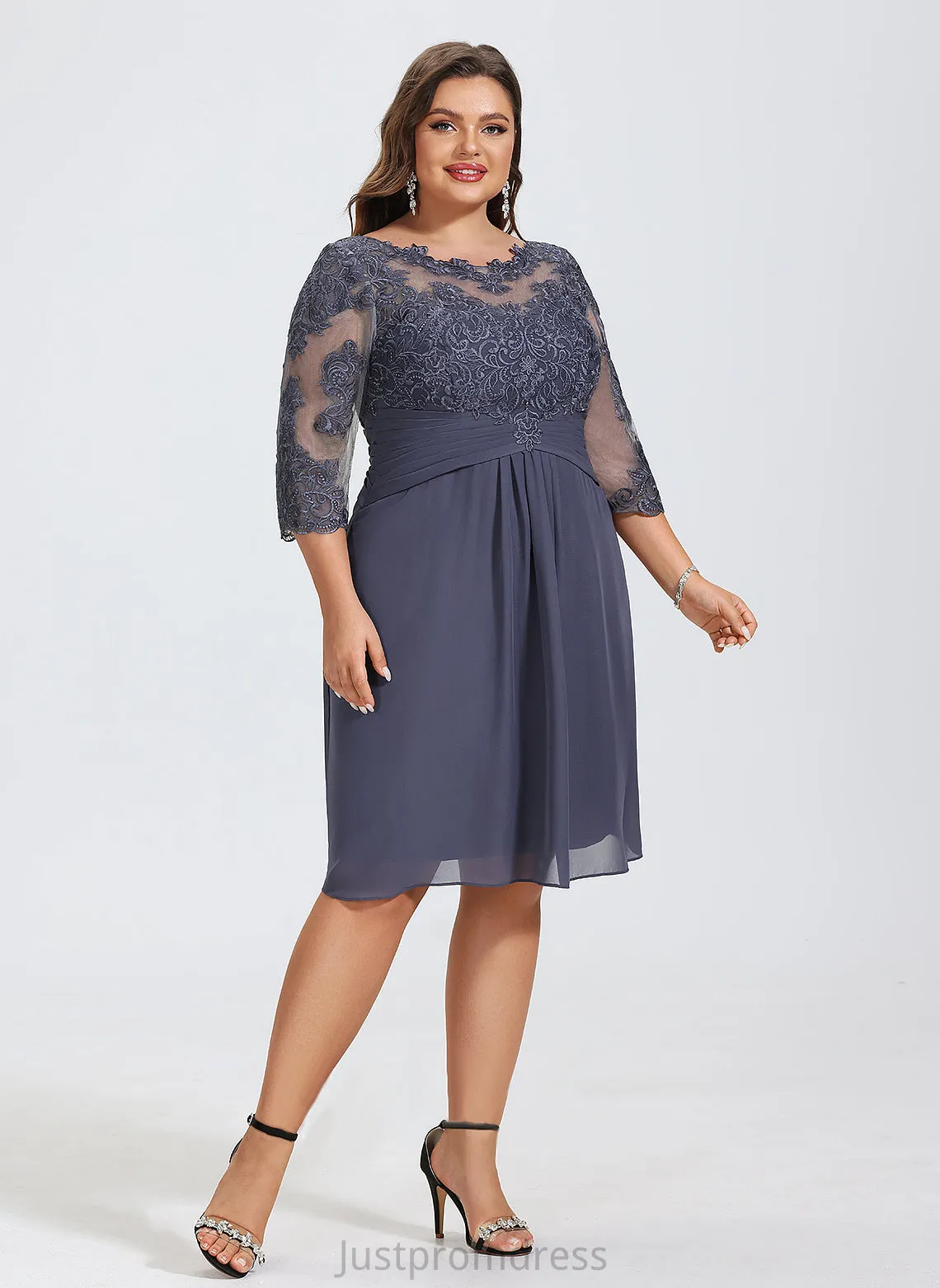 Chiffon Sheath/Column Neck Scoop Winifred Cocktail Knee-Length Dress Cocktail Dresses Lace