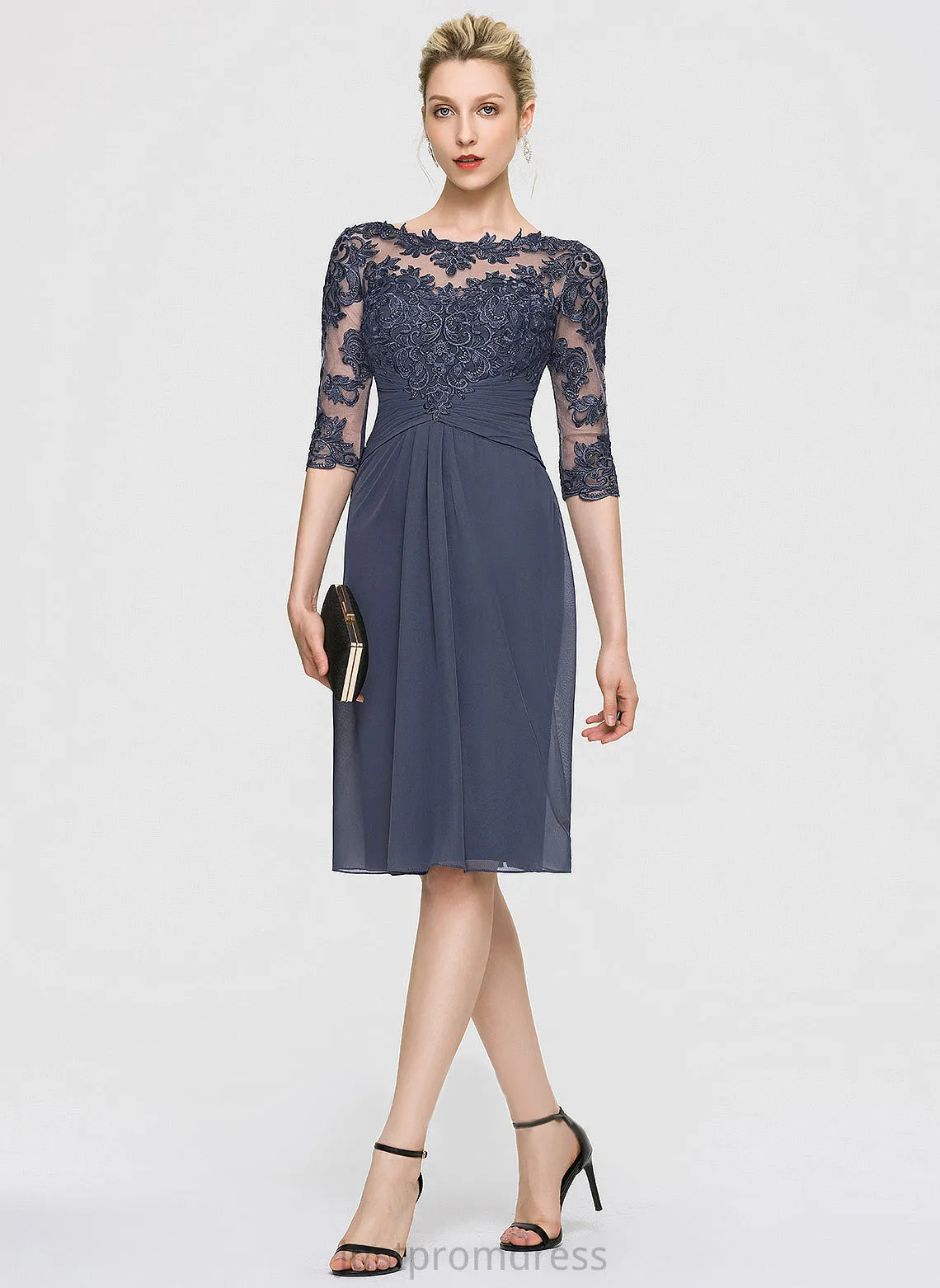 Chiffon Sheath/Column Neck Scoop Winifred Cocktail Knee-Length Dress Cocktail Dresses Lace