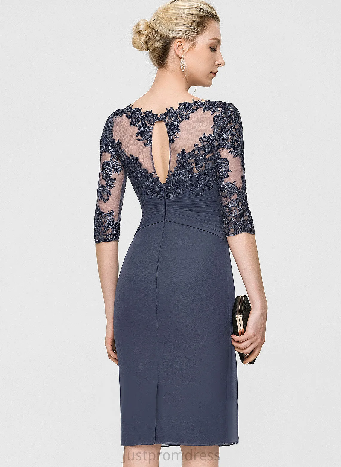 Chiffon Sheath/Column Neck Scoop Winifred Cocktail Knee-Length Dress Cocktail Dresses Lace