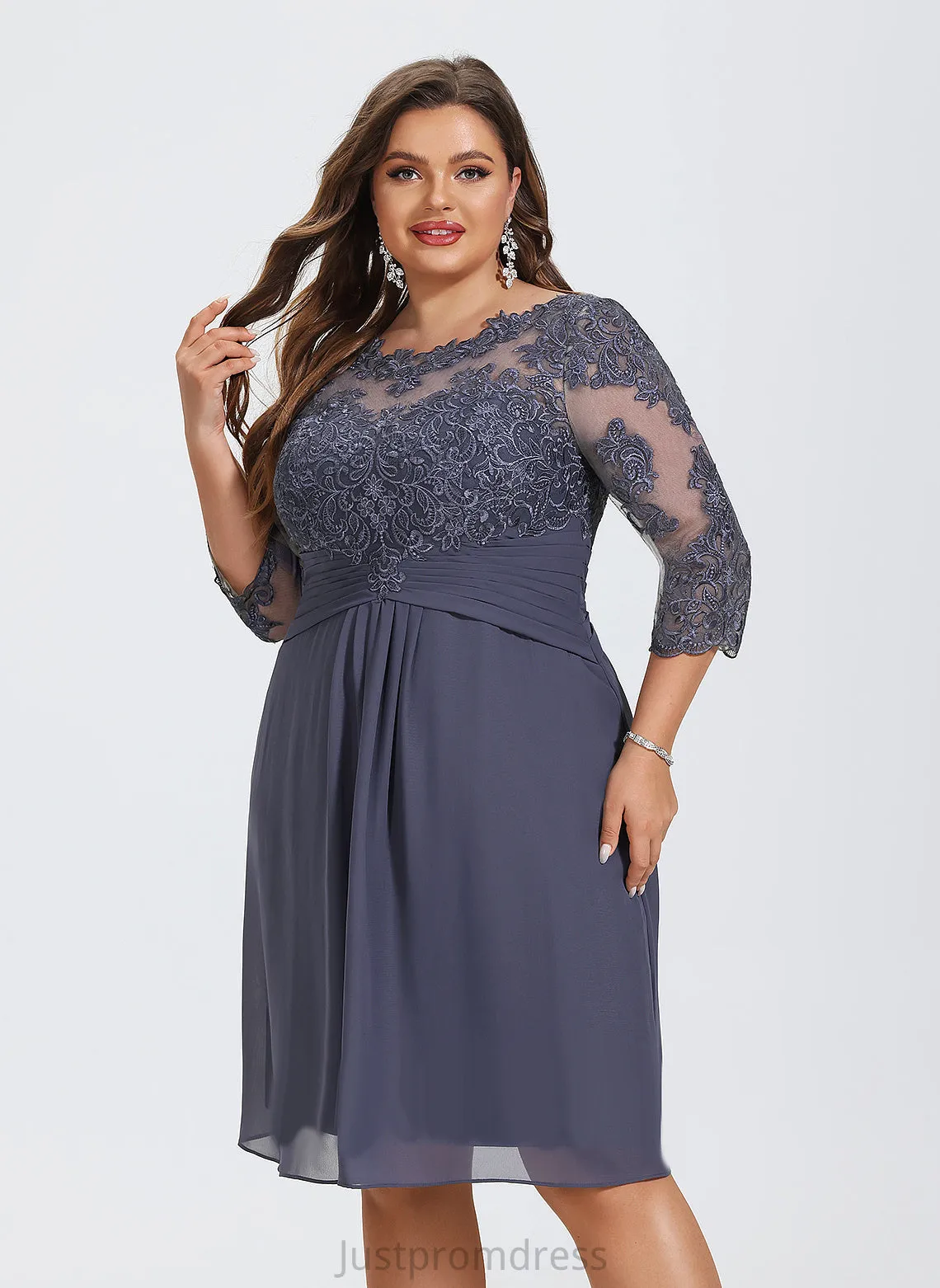 Chiffon Sheath/Column Neck Scoop Winifred Cocktail Knee-Length Dress Cocktail Dresses Lace
