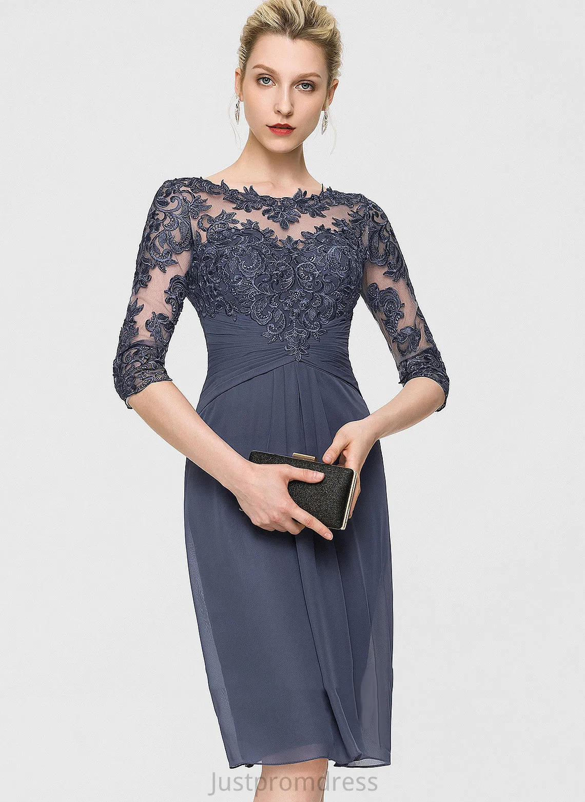 Chiffon Sheath/Column Neck Scoop Winifred Cocktail Knee-Length Dress Cocktail Dresses Lace