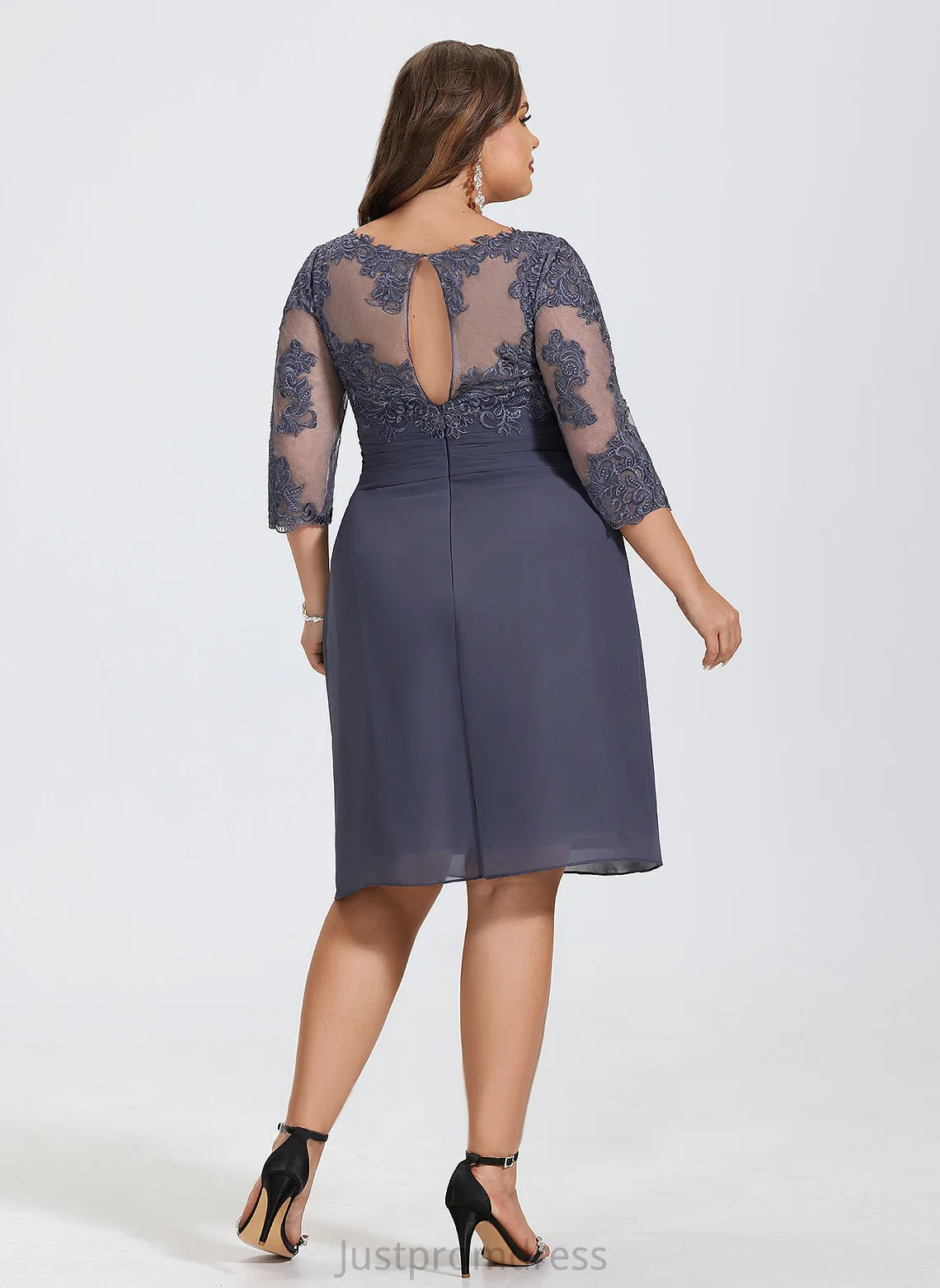 Chiffon Sheath/Column Neck Scoop Winifred Cocktail Knee-Length Dress Cocktail Dresses Lace