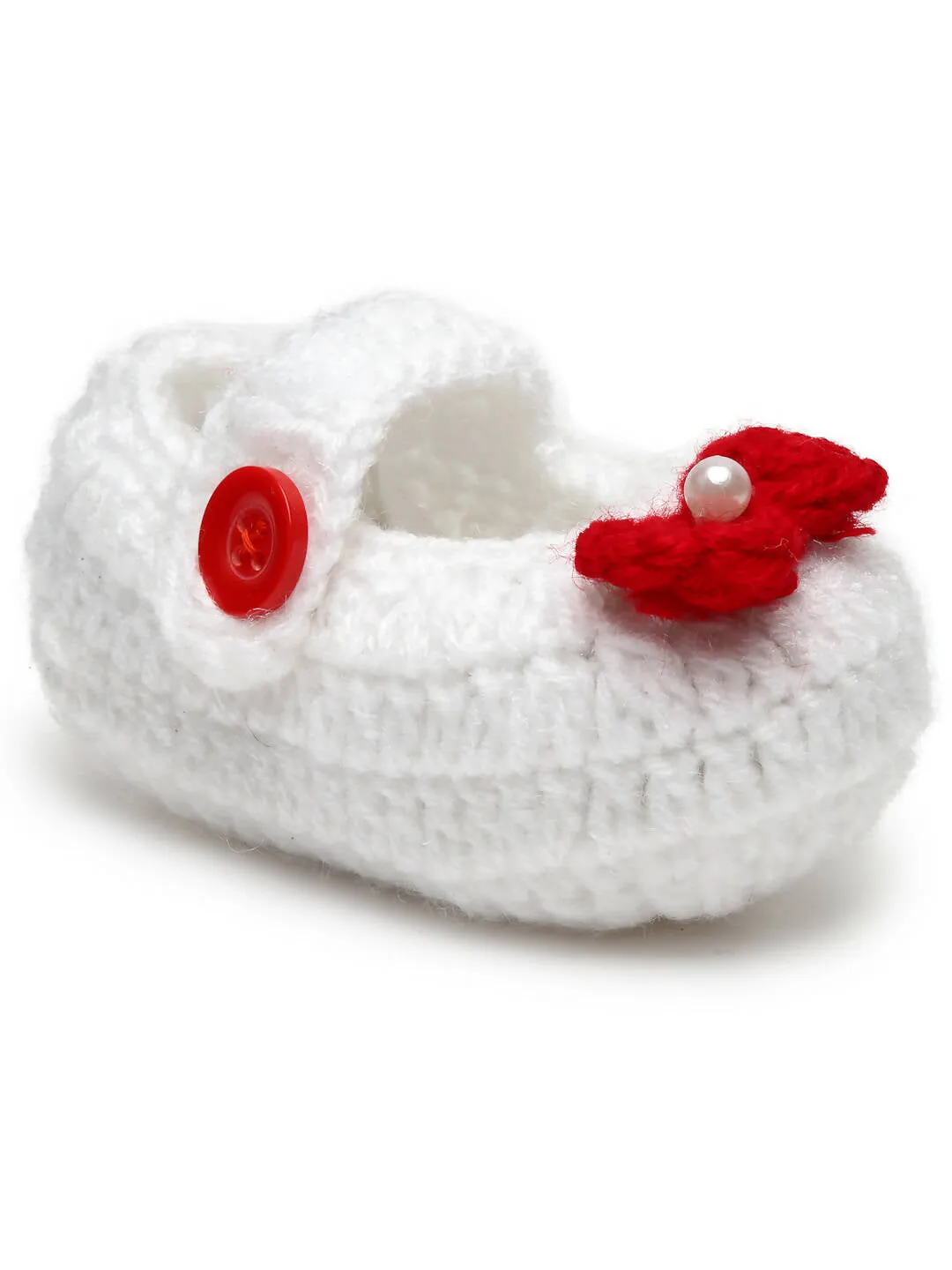 Chutput Kids Woollen Hand Knitted Bow Detailed Booties - White