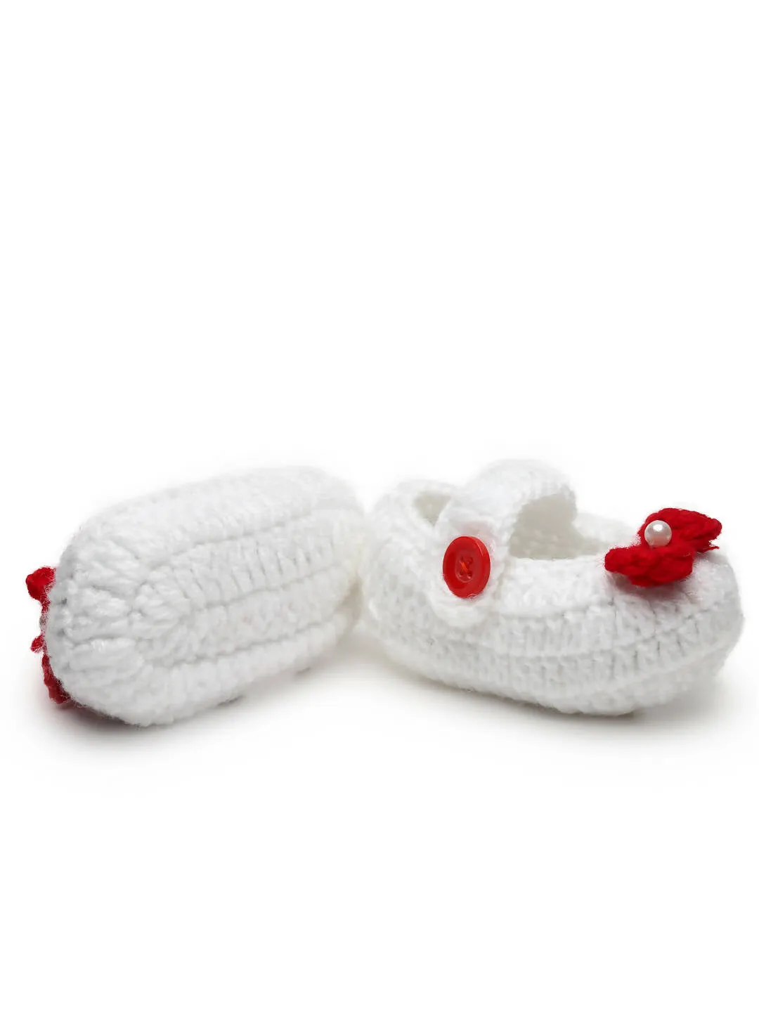 Chutput Kids Woollen Hand Knitted Bow Detailed Booties - White