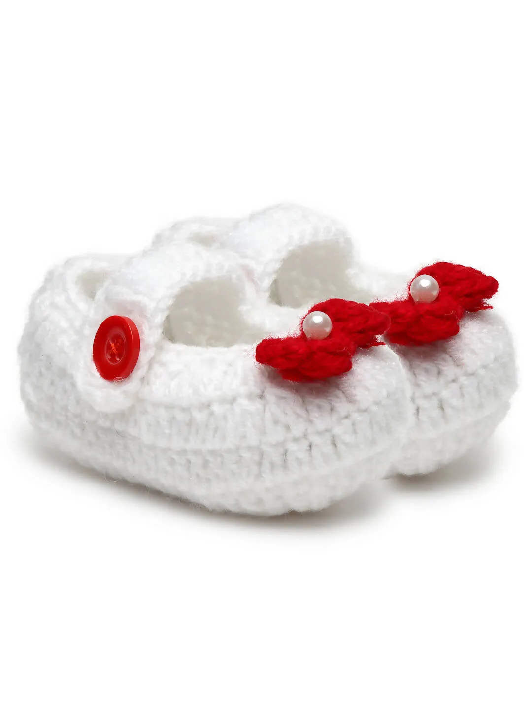 Chutput Kids Woollen Hand Knitted Bow Detailed Booties - White