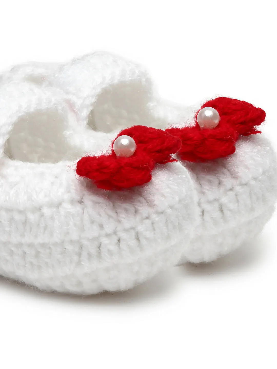 Chutput Kids Woollen Hand Knitted Bow Detailed Booties - White