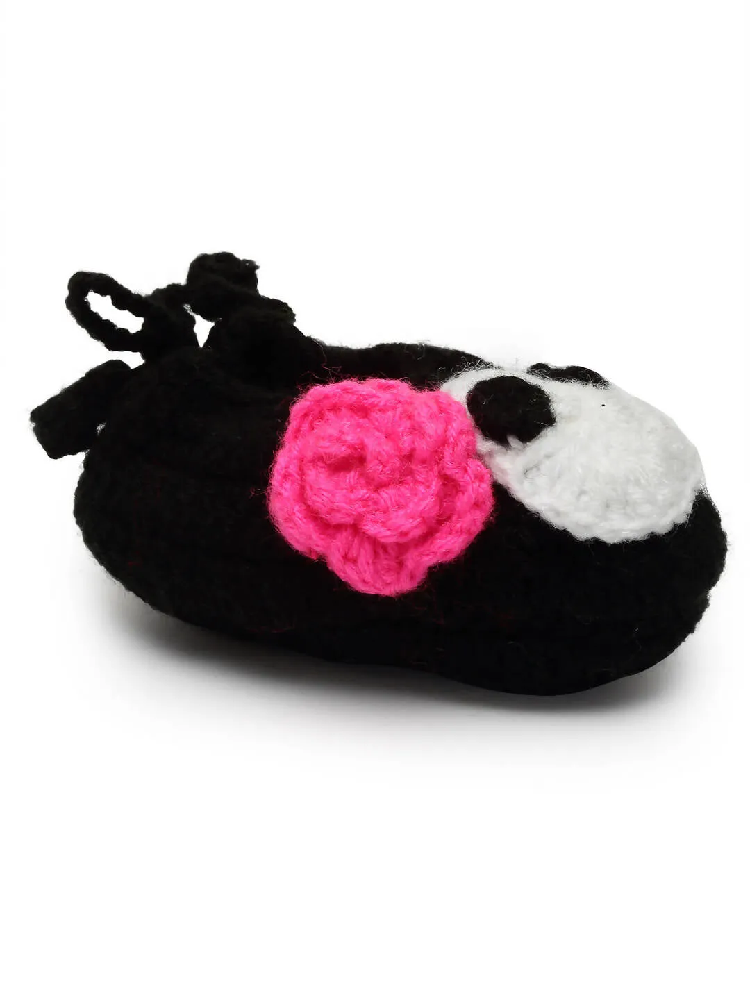 Chutput Kids Woollen Hand Knitted Cartoon Face Detailed Booties - Black