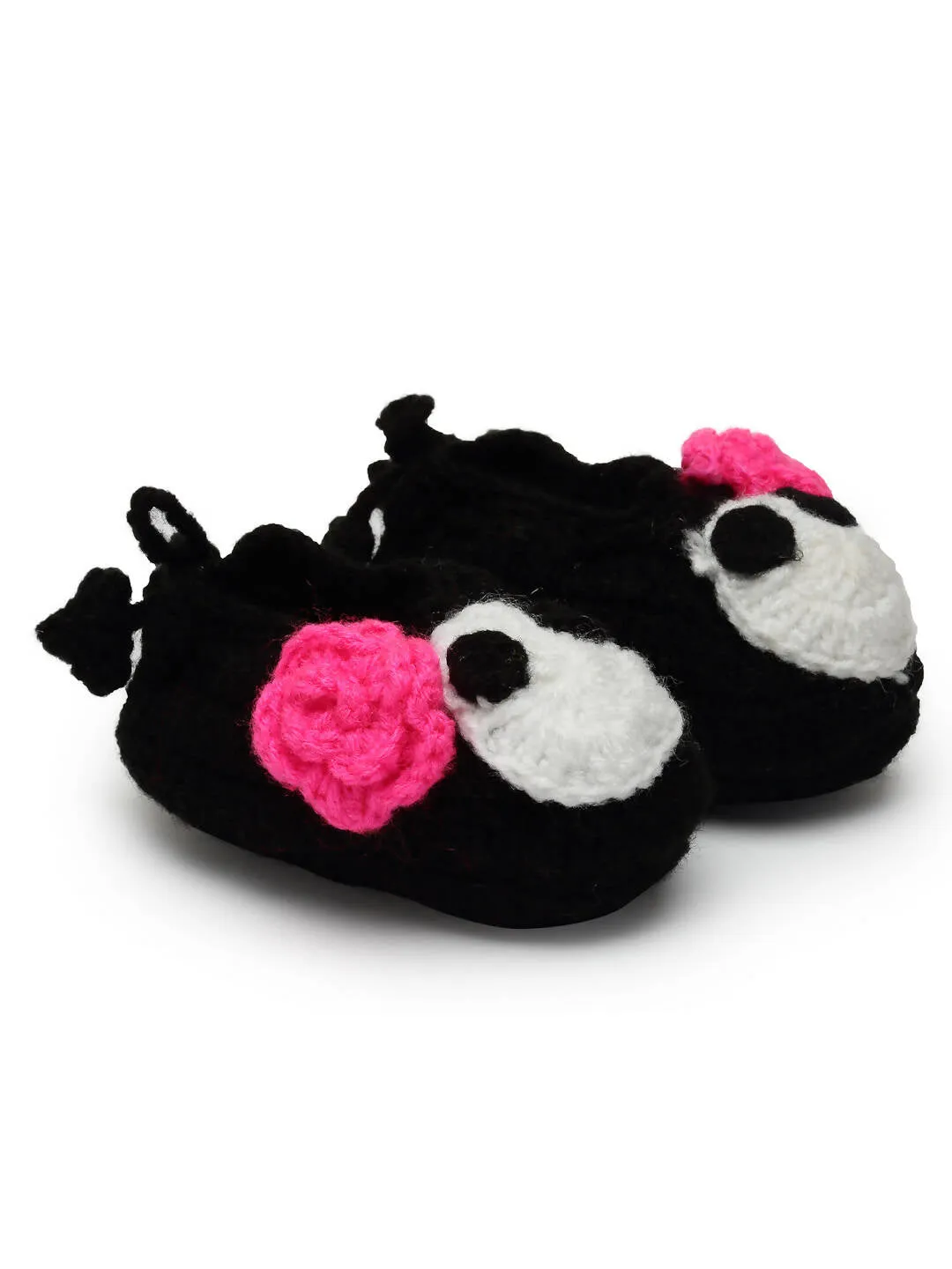 Chutput Kids Woollen Hand Knitted Cartoon Face Detailed Booties - Black