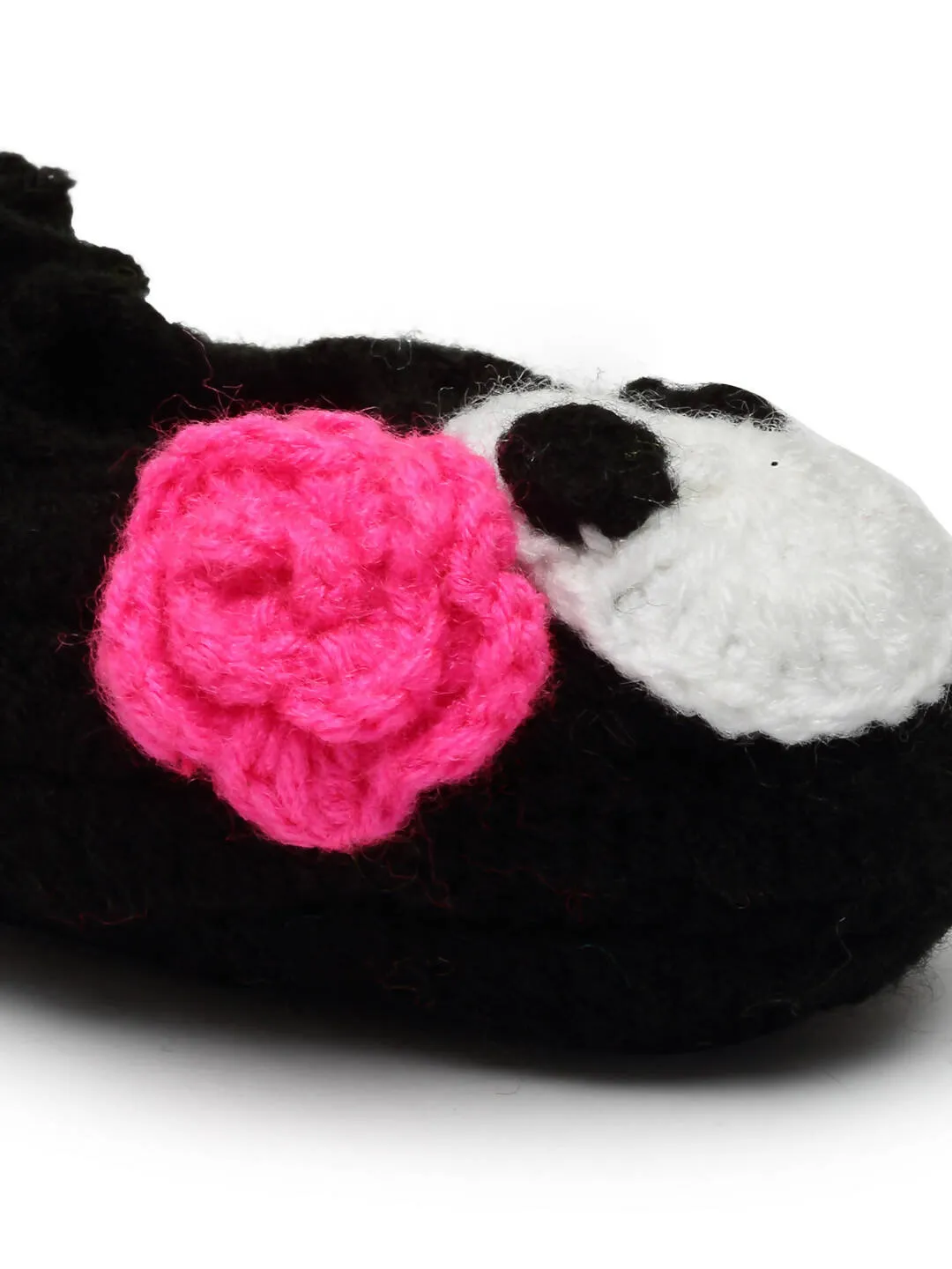 Chutput Kids Woollen Hand Knitted Cartoon Face Detailed Booties - Black