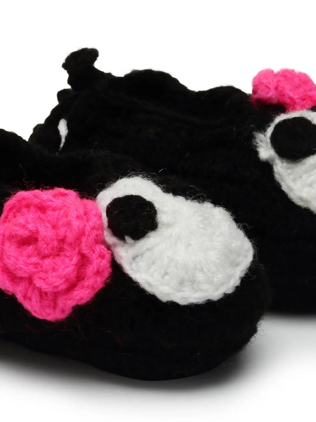 Chutput Kids Woollen Hand Knitted Cartoon Face Detailed Booties - Black