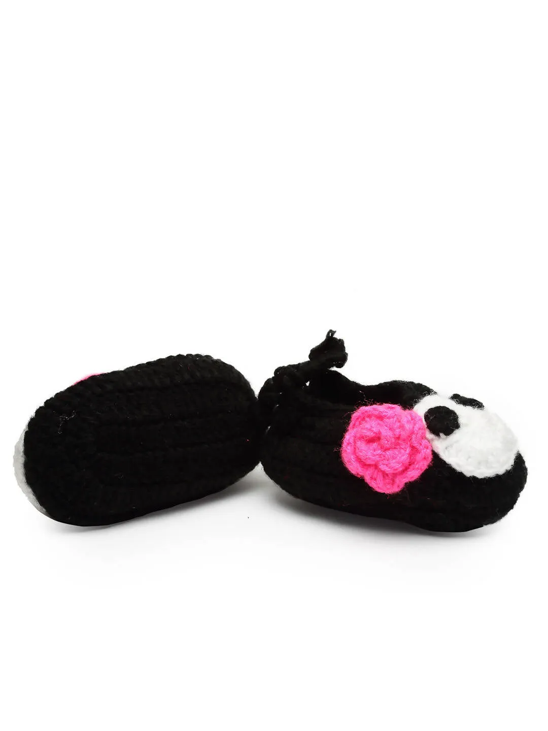 Chutput Kids Woollen Hand Knitted Cartoon Face Detailed Booties - Black