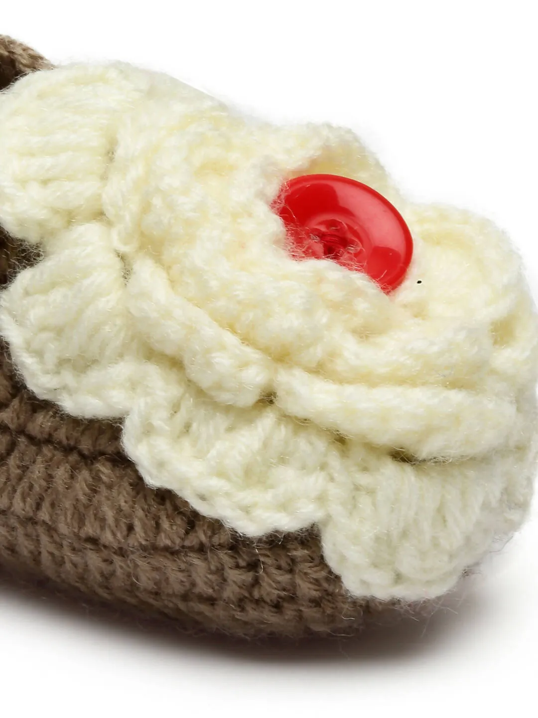 Chutput Kids Woollen Hand Knitted Flower Detailed Booties - Brown