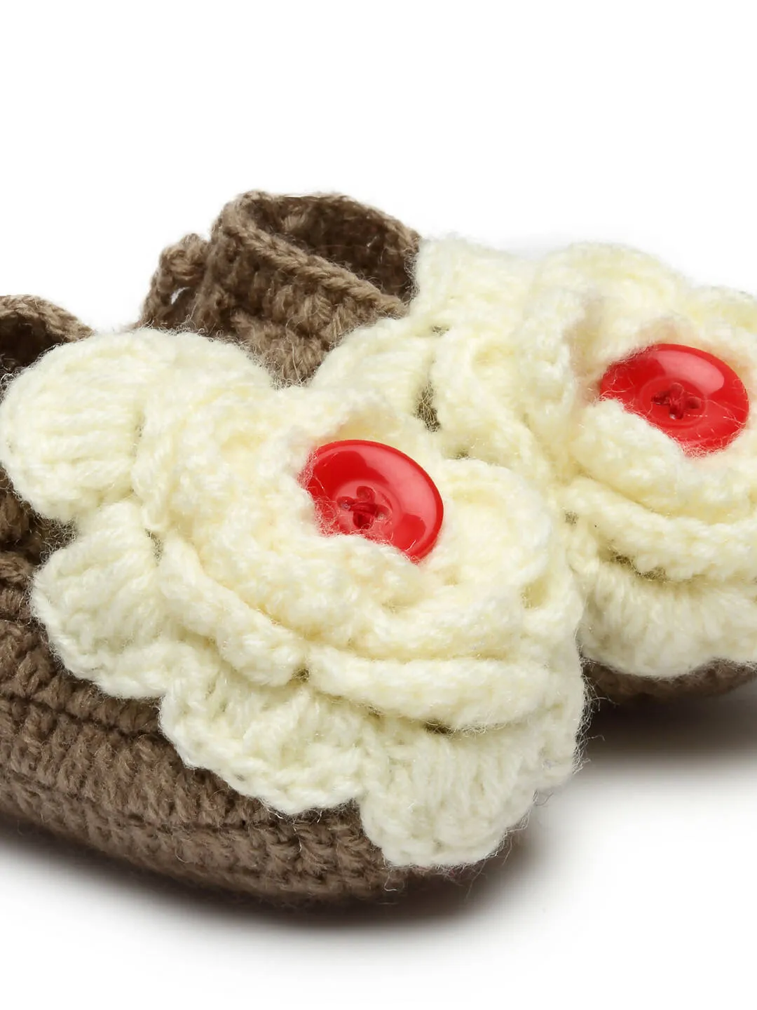 Chutput Kids Woollen Hand Knitted Flower Detailed Booties - Brown
