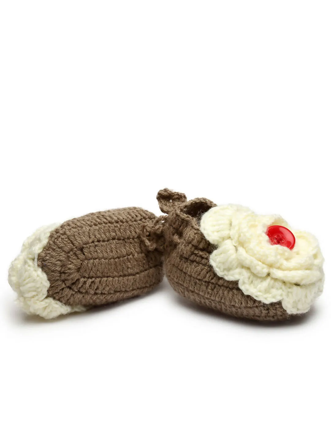 Chutput Kids Woollen Hand Knitted Flower Detailed Booties - Brown