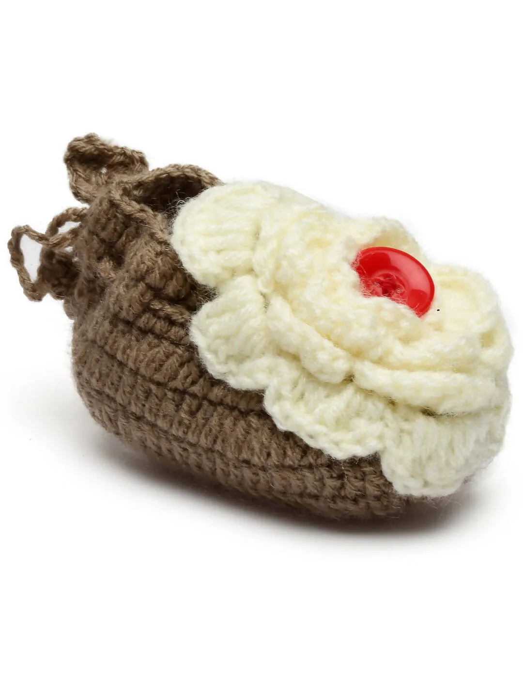 Chutput Kids Woollen Hand Knitted Flower Detailed Booties - Brown