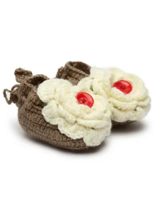 Chutput Kids Woollen Hand Knitted Flower Detailed Booties - Brown