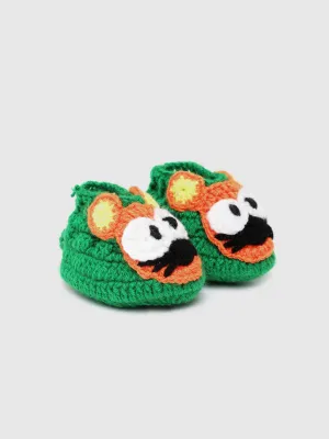 Chutput Kids Woollen Hand Knitted Mouse Detailed Booties - Green