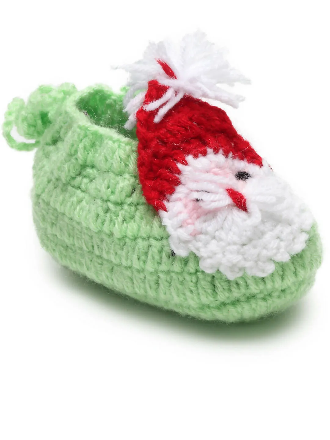 Chutput Kids Woollen Hand Knitted Santa Face Booties - Green