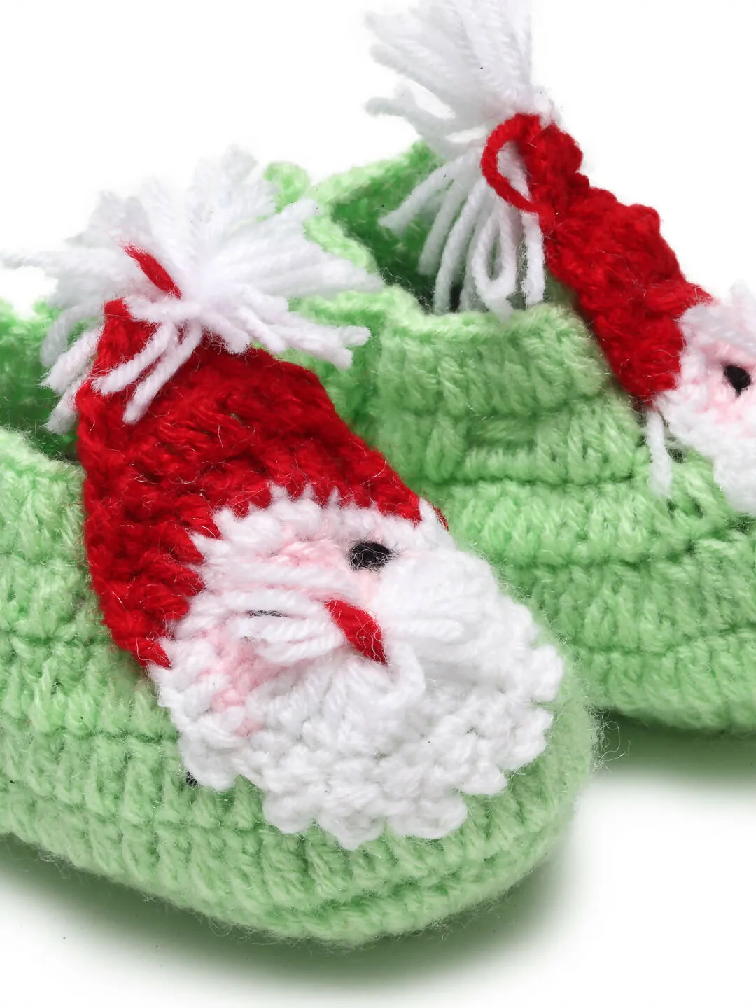 Chutput Kids Woollen Hand Knitted Santa Face Booties - Green