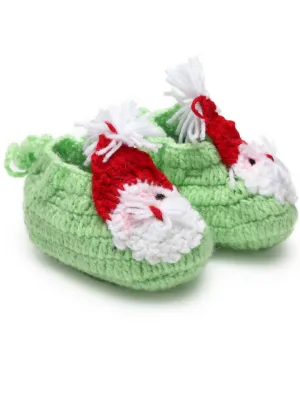 Chutput Kids Woollen Hand Knitted Santa Face Booties - Green