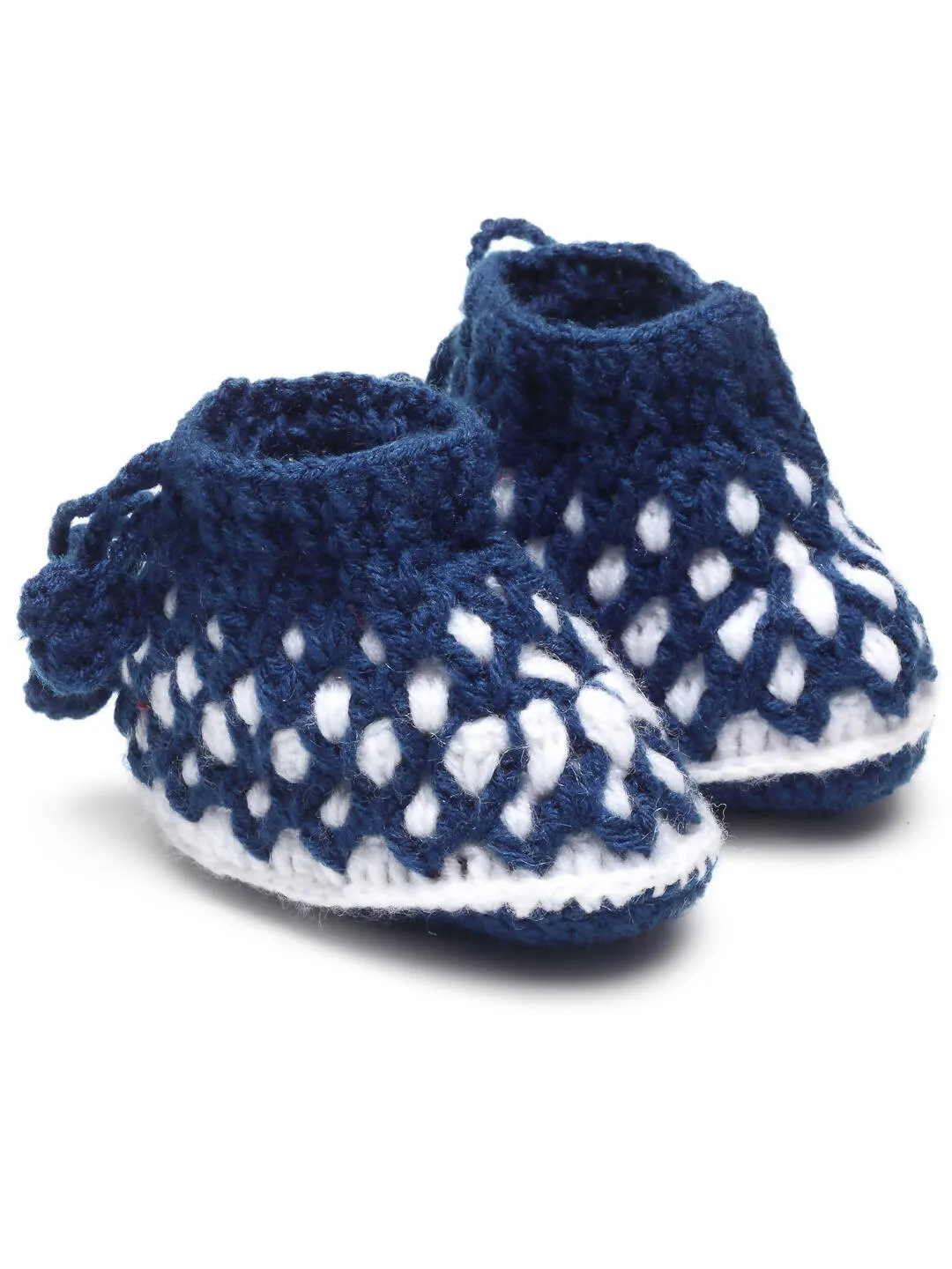 Chutput Kids Woollen Hand Knitted Self Desgin Booties - Blue