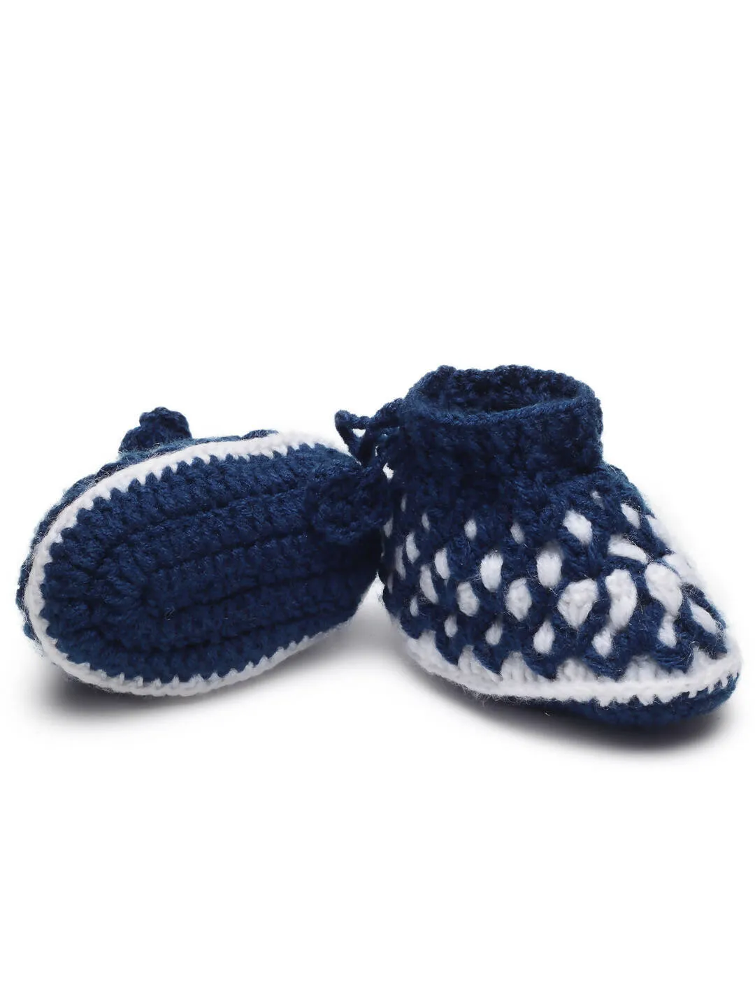 Chutput Kids Woollen Hand Knitted Self Desgin Booties - Blue