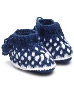 Chutput Kids Woollen Hand Knitted Self Desgin Booties - Blue