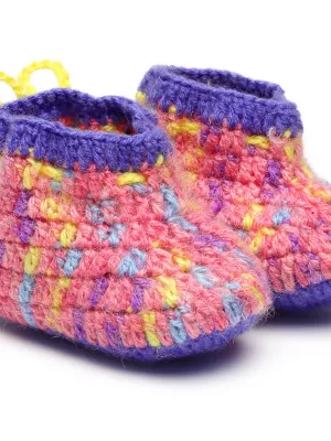 Chutput Kids Woollen Hand Knitted Self Desgin Detailed Booties - Purple