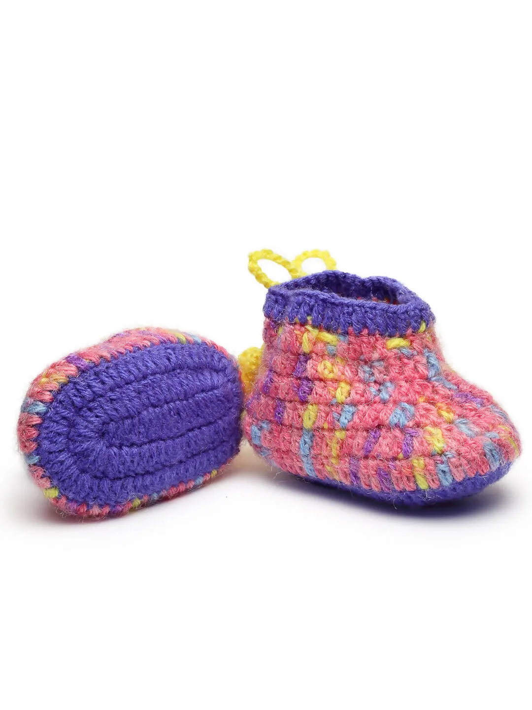 Chutput Kids Woollen Hand Knitted Self Desgin Detailed Booties - Purple
