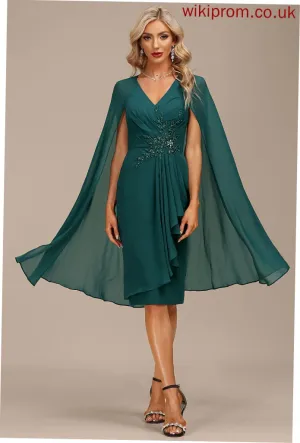 Cocktail Dresses With Cocktail Beading Gwendoline V-neck Sequins Knee-Length Sheath/Column Dress Ruffles Chiffon Cascading