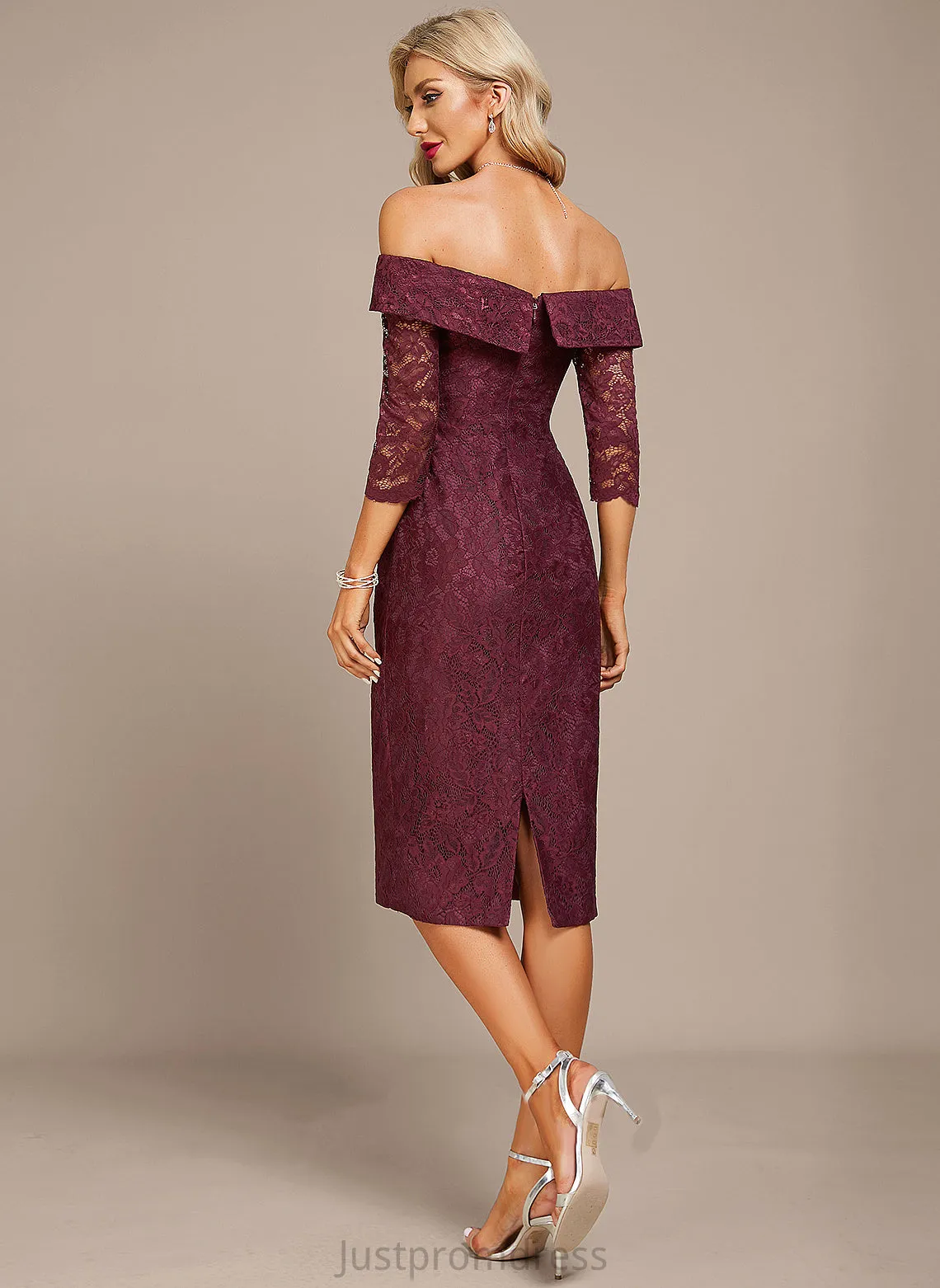 Cocktail Lace Dress Off-the-Shoulder Cocktail Dresses Sheath/Column Knee-Length Mariela
