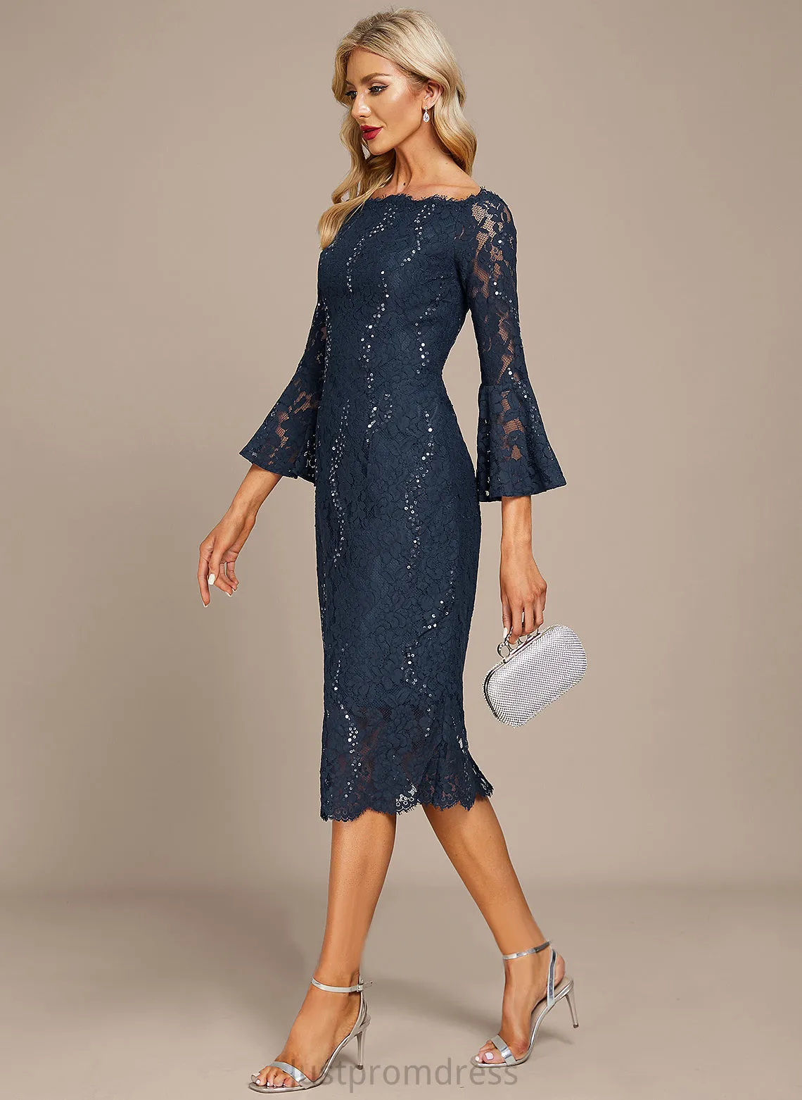 Cocktail Lace Off-the-Shoulder Knee-Length Sheath/Column Dress Sequins Alison With Cocktail Dresses