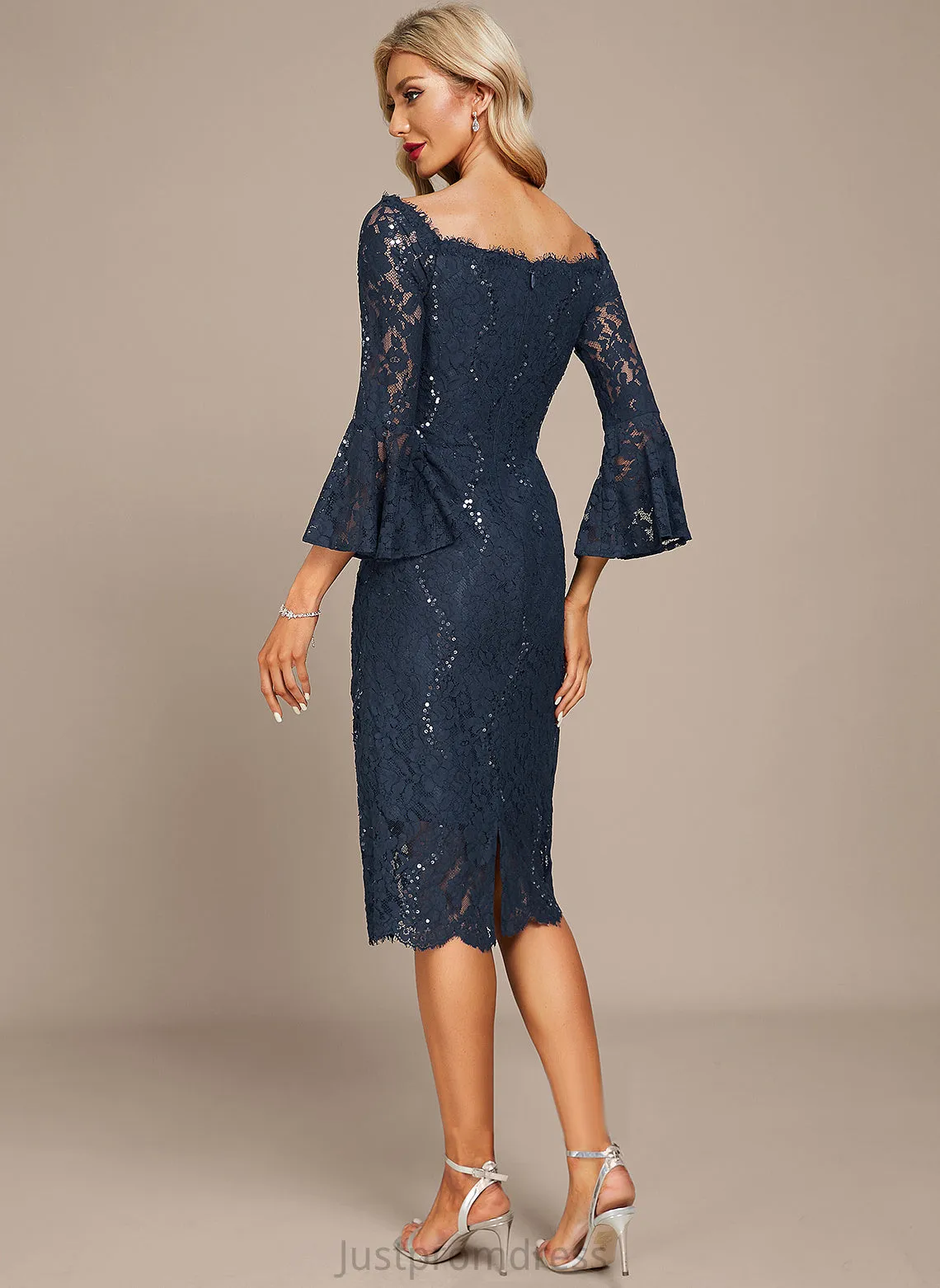 Cocktail Lace Off-the-Shoulder Knee-Length Sheath/Column Dress Sequins Alison With Cocktail Dresses