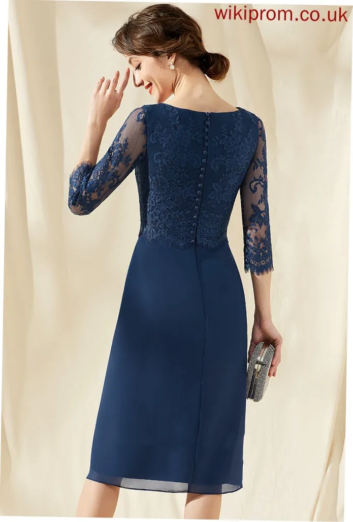 Cocktail Sheath/Column Dress Ariana Cocktail Dresses With Scoop Ruffle Knee-Length Chiffon Lace Neck