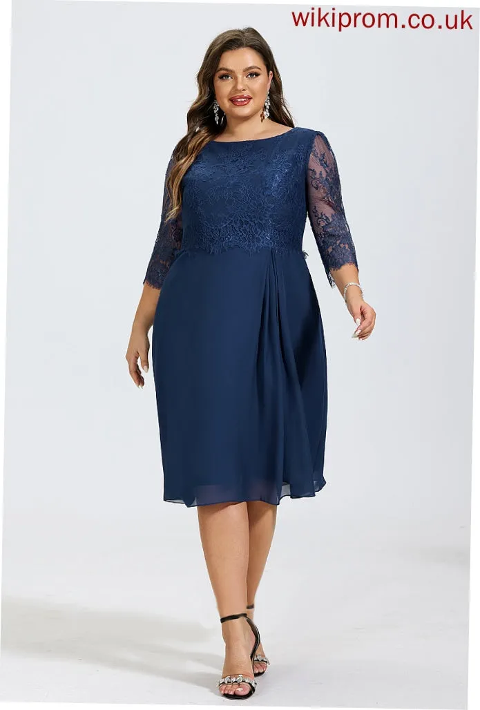 Cocktail Sheath/Column Dress Ariana Cocktail Dresses With Scoop Ruffle Knee-Length Chiffon Lace Neck