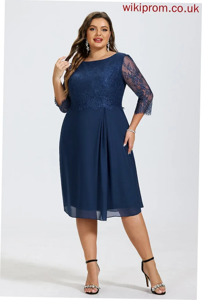 Cocktail Sheath/Column Dress Ariana Cocktail Dresses With Scoop Ruffle Knee-Length Chiffon Lace Neck