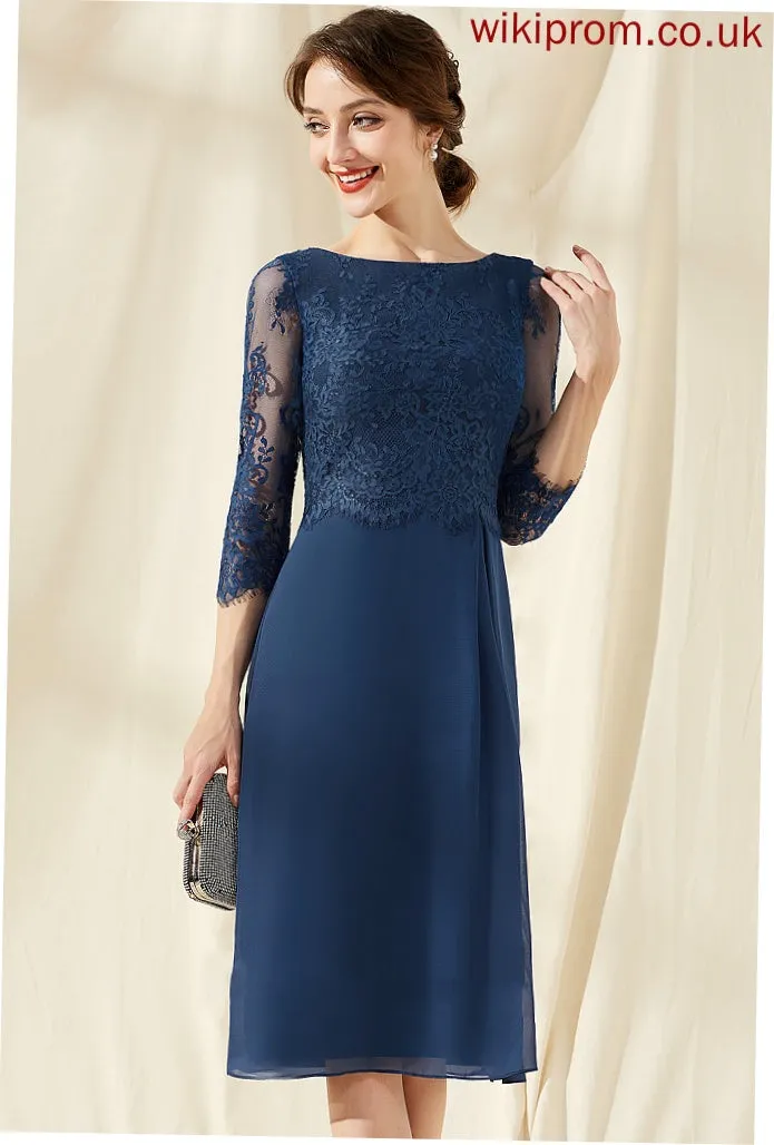 Cocktail Sheath/Column Dress Ariana Cocktail Dresses With Scoop Ruffle Knee-Length Chiffon Lace Neck
