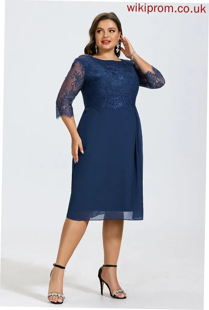 Cocktail Sheath/Column Dress Ariana Cocktail Dresses With Scoop Ruffle Knee-Length Chiffon Lace Neck