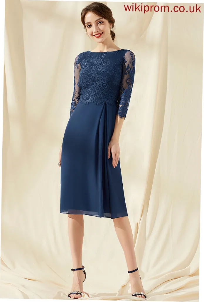 Cocktail Sheath/Column Dress Ariana Cocktail Dresses With Scoop Ruffle Knee-Length Chiffon Lace Neck