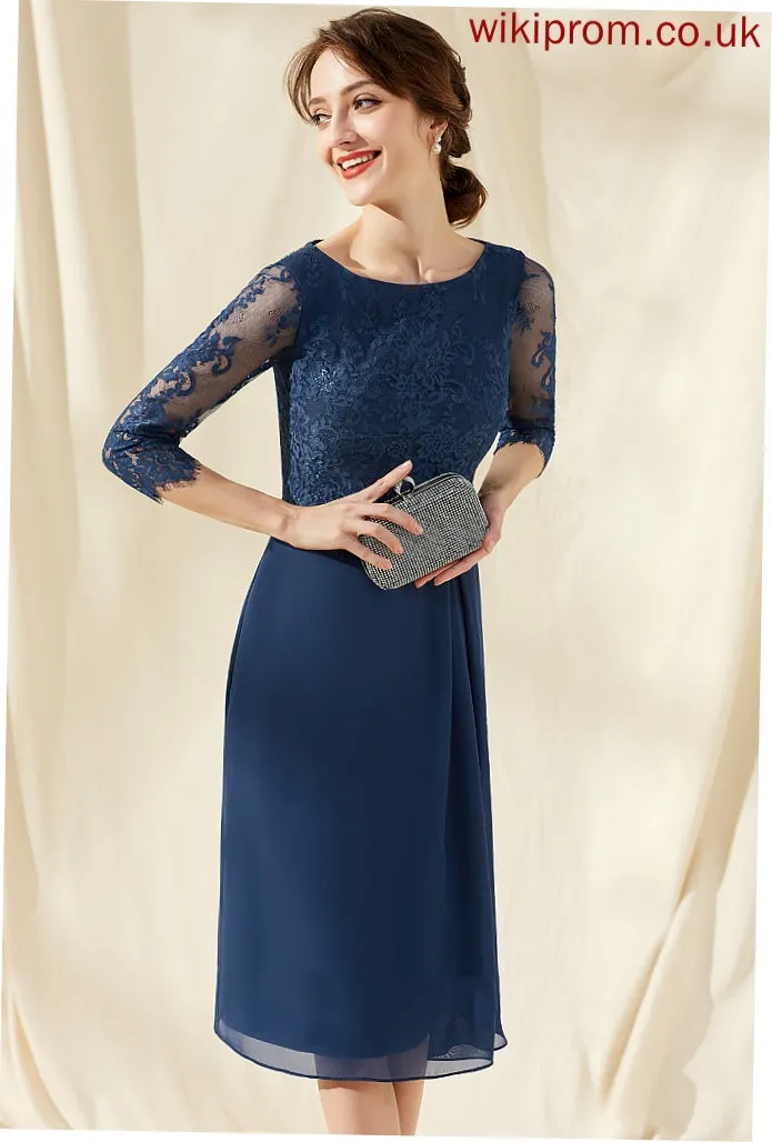 Cocktail Sheath/Column Dress Ariana Cocktail Dresses With Scoop Ruffle Knee-Length Chiffon Lace Neck