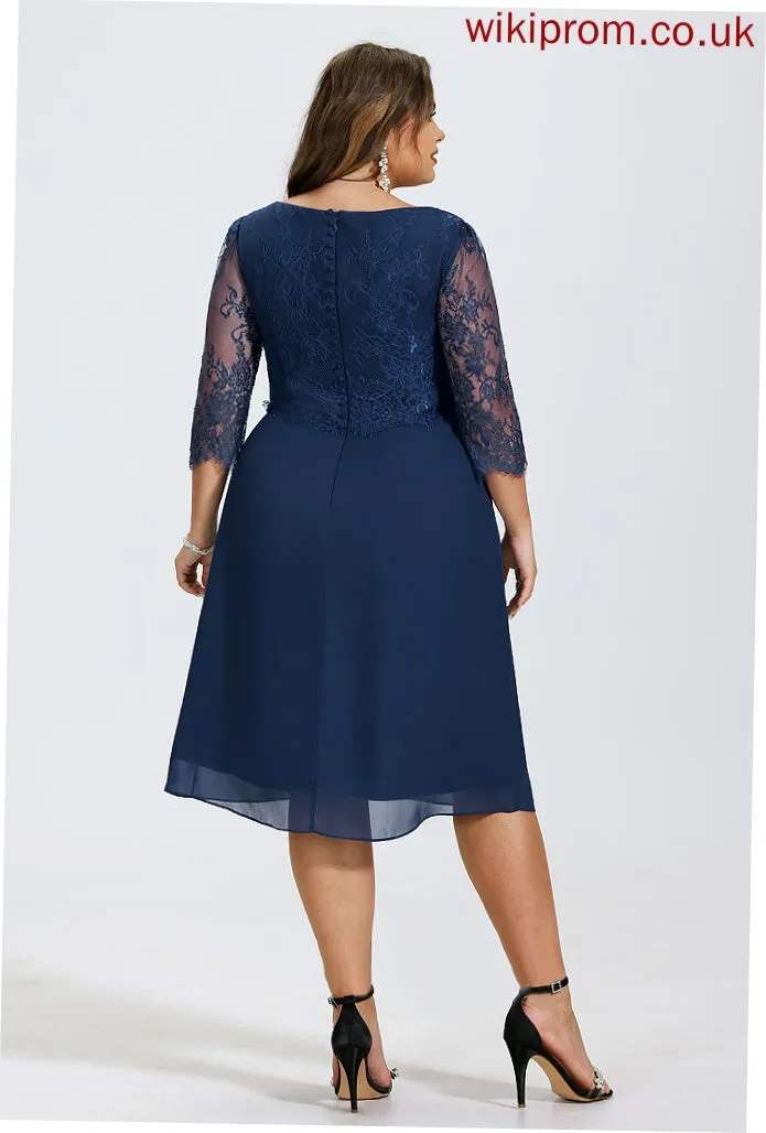 Cocktail Sheath/Column Dress Ariana Cocktail Dresses With Scoop Ruffle Knee-Length Chiffon Lace Neck