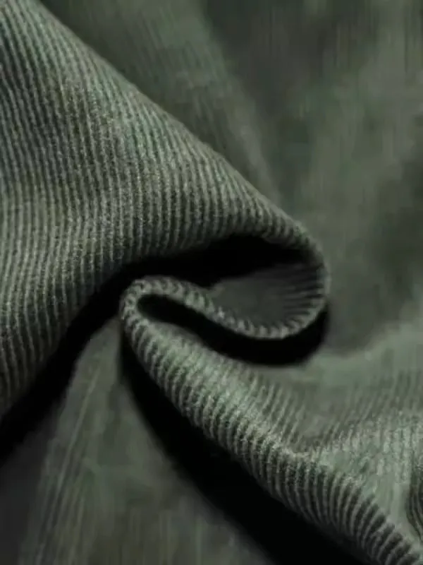 CORDUROY POCKET BUTTON STAND COLLAR LONG SLEEVE SWEATSHIRT