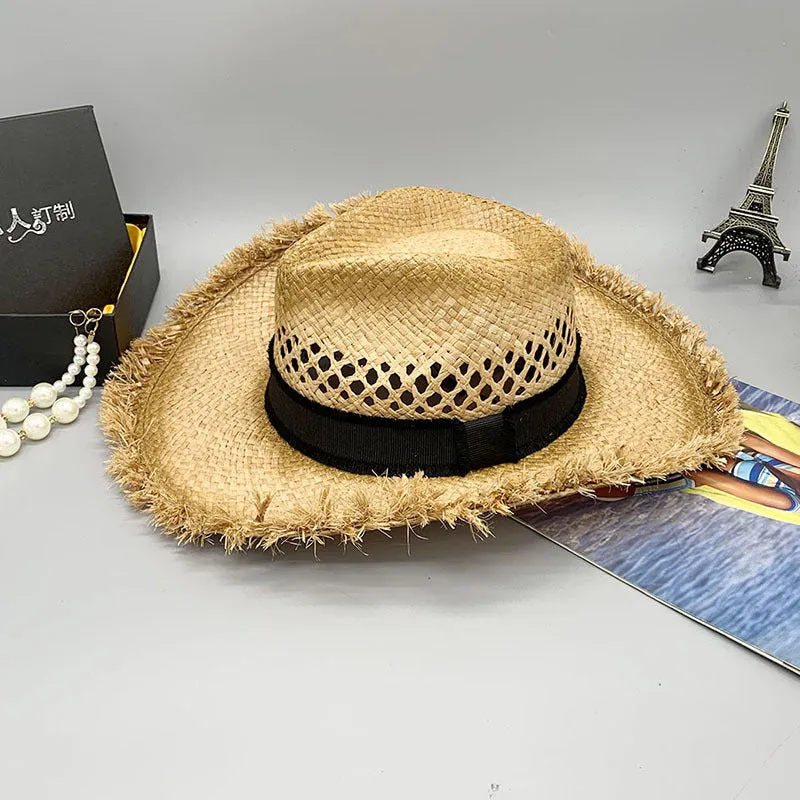 Cowgirl Hats Sun Protection Men's Foldable Cowboy Hat Neck Protection Sun Hat Raffia Hat